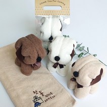 강아지모양 독특한 수건 답례품 애견센타 돌잔치답례품 웨딩 결혼식 답례품 애견 미용 카페 오픈 선물 유치원 어린이집 행사 답례품, 파트라슈(자수X)비닐포장