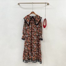 로즈코코 플라워 레이스 배색 빅카라 루즈핏 쉬폰 롱 원피스