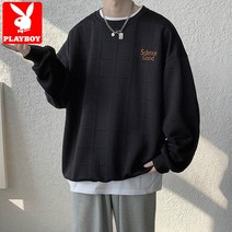 플레이 보이 라운드 넥 스웨터 남성 봄 가을 새로운 청소년 유행 브랜드 느슨한 캡리스 와플 긴팔 티셔츠 모노타임 헤이즐모드 럭키슈에뜨 맥커스 허그본
