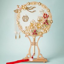 결혼 신부 중국스타일 결혼선물 둥글 고풍 전통혼례복 부케 DIY재료팩 쇼핑몰사이트, T64-신부둥글부채 2완제품 1EA미, 기본