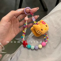 사랑스러운 하와이안 키티 가방 악세사리 키링 핸드폰고리 컬러 비즈 스트랩, 1개, 뽀글이 옐로우 케이티 별 체인(버클 배달)