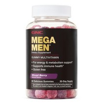 GNC 메가 남성용 종합 비타민 구미 60개 비타민 C D3 비오틴 함유 남성 지원