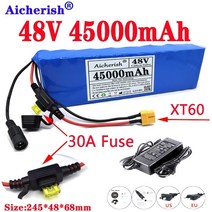 전동킥보드 배터리 전자 자전거 48v 45ah 18650 리튬 이온 13s2p 리튬 팩, 54.6v 충전기 1pcs