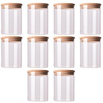 양념통추천 이케아오일병 이케아양념통 통후추그라인더 10pcs 내구성 유리 밀봉 캔 식품 저장 탱크 대나무 뚜껑 차 용기 유리 재사용 가능한 항아리 탱크 캔 곡물 캔디, 투명한