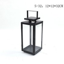 블랙 유리 캔들홀더 정원 심플 모던 레트로 랜턴 유럽형 노르딕 로맨틱 플로어 스탠드 장식 레트로 말등 웨딩 가이드 모델하우스 캔들 스탠드, G13-S-32(12x12x32CM)