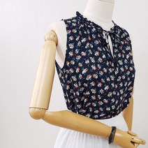 제이아이앤 러플 카라 쉬폰 나시 블라우스 플라워 프린트 민소매