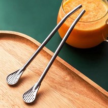 1+2 스푼 거름망 스텐 빨대 친환경 스테인레스 텀블러 스트로우 스탠 스푼형, R25083S(실버
