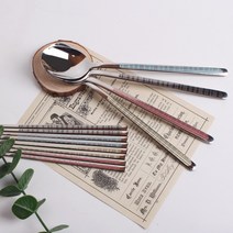 삼미 레이디 체크 세라믹 수저 세트 가족 부부, 혼합색상, 핑크&블루