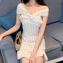 엑스자 랩디자인 오프숄더 원피스 슬림한 라인 미니 화려한옷-72394EA