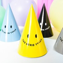 스마일 생일 고깔 모자 옐로우 6개입 꼬깔 파티 초대 행사 소품 사회, 스마일생일고깔모자 옐로우(6개입)