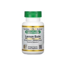 캘리포니아골드뉴트리션 레몬밤추출물 유로허브 500mg 60베지캡슐 밀봉화 탄닌 유제놀 테르펜 꿀풀과 멜리사 오피시날리스 로즈마린산 스위트 밤 꿀벌허브