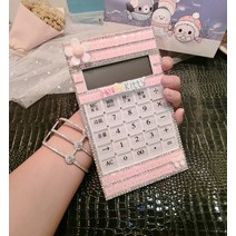 여성스러운 귀여운 블링블링 비즈 큐빅 핸드폰 크기 계산기 휴대용계산기 캐릭터 전자계산기 여자친구 선물용 소품, Q.플라워핑크(음성)