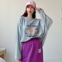 퍼니걸스 6049 박시핏 라운드 플라워 프린팅 긴팔 티셔츠 여성의류