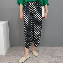중년여성 8부 통넓은바지 땡땡이바지 와이드 허리밴딩 아줌마바지 미시룩 엄마옷 빅사이즈