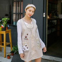 에버율 예쁜 원피스 앞치마 어린이집 유치원 교사, 베이지
