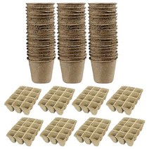 묘목 냄비 생분해 성 냄비 30pcs 8x8cm 라운드 이탄 냄비 + 10pcs 12 슬롯 생분해 성 씨앗 스타터 냄비, 하나, 갈색