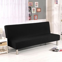 21 무방비 소파 침대 커버 유니버설 크기 스판 싼 빨 수 이동식 Slipcovers 거실, L Size 185-215cm, Black