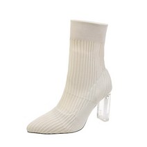 여성용 9cm 하이힐 스웨이드 앵클 부츠 레이디 스트리퍼 겨울 블록 투명 힐 짧은 부츠 투명 살구