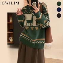 귈림 빈티지 패턴 세미오버핏 니트 GAFKN035P