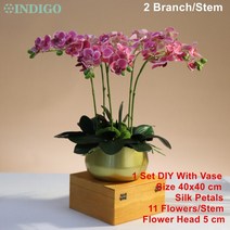화병 도자기 유리 돌 흰색 나방 난초 DIY 꽃꽂이 (5PCS 4PCS 이끼 잎 + 냄비) 나비 꽃 장식 중심 인디고, 25 1 SET DIY