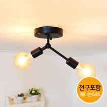 조명프라자 카빌 2등 직부등, 블랙+전구포함(LED에디슨볼구G95)