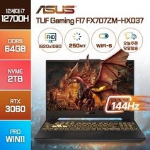 ASUS TUF Gaming F17 FX707ZM-HX037 최신 인텔 12세대 i7 RTX3060 17인치 고사양 고성능 배그 노트북, 메카 그레이, FX707ZM, 코어i7, 2TB, 64GB, WIN11 Pro