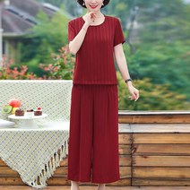ZAZX L293UVPK 중년 여성 블라우스 반팔 상하 세트 7부9부 와이드핏