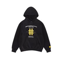 BEENTRILL 프론트 테이핑 해시태그 오버핏 기모 후드티 블랙