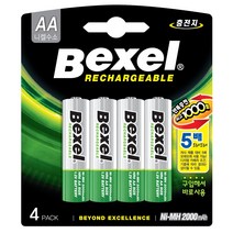 벡셀 충전지 니켈 수소건전지 AA 4입(2000mAh), 1card, 4개