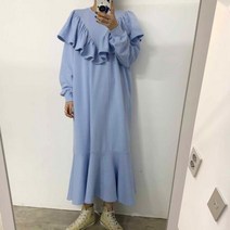 도도한나 빅사이즈 임부 쭈리 면 프릴 맨투맨 롱원피스