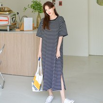헤링본 여성 롱 여름원피스 스트라이프 반팔 캐주얼 데일리 루즈핏 빅사이즈 홈웨어 휴양지룩 HE061
