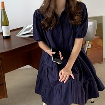 옷자락 [옷자락] 여자 티어드 카라 셔츠 캉캉 미니 원피스