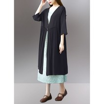 여성 여름 간절기 브이넥 폴리 7부소매 롱 가디건
