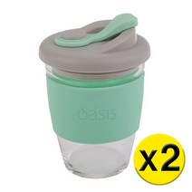 2팩 Oasis 오아시스 – Borosilicate Glass Reusable Eco Cup Spearmint – 봉규산 글라스 리유저블 에코 컵 스피아민트 340ml