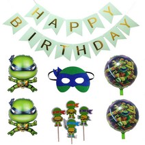 닌자 거북이 생일 장식 Ninja Turtles 거북이 캐릭터 영웅 멋있는 아이 소년 그린 재미 있은 귀여운 풍선 풍선 케이크 토퍼 happy birthday 화환 마스크 18 매 세트