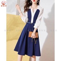 셀럽당 여성 원피스 패션 조거 봄가을 V넥 심플 통근 a라인 미디스커트