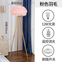 깃털 스탠드 조명 장스탠드 인테리어 거실 플로어 스탠딩 무드등, 핑크깃털+12W리모컨조광LED[삼각착지등]