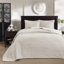 Madison Park Quebec 킹 사이즈 퀼트 침구 세트 아이보리 다마스크 매우 부드러운 3피스 극세사 침대 퀼트 침대보, Cream