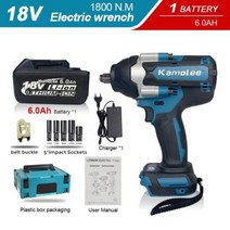 Kamolee1800 NM 하이 토크 90Ah 9000mAh 브러시리스 전기 임팩트 렌치 마끼다 18V 배터리용, AU+One6.0AH BAT Plastic