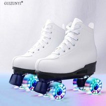 롤러스케이트 LED 인라인 롤러슈즈 공용 스피드, 45, 화이트 가죽+플래시 휠