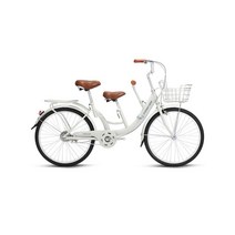 2인용 2인용자전거 자전거 2인승 바이크 유아동반자전거 커플자전거 커플, 베이지+스테인리스 바스켓+뒷좌석+뒷좌석 발판