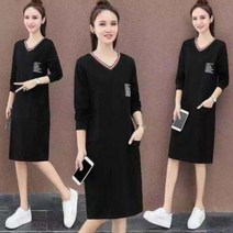 PUY769026F19122 봄신상 가슴레터 V넥 루즈핏 롱 박스 원피스