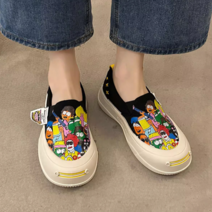 통굽 캔버스 슈즈 여자 운 4cm 키높이 패션 낙서 날염