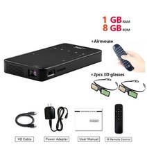 영화관 빔설치 영사기 vivicine s90 smart 휴대용 mini projetor android 9.0 wifi video pico led 홈 넷플 영화 애니 시네 시청, 에어마우스 3D 안경
