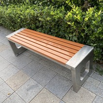 야외 벤치 의자 스테인레스 스틸 공원 목재 평의자, 150x40x45 -그레이
