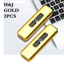 2022 새로운 전기 라이터 usb 충전식 휴대용 방풍 흡연 액세서리 도구 여러 가지 빛깔의 라이터 초박형 남성 선물, 골드 2개
