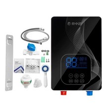 가정용전기보일러 전기 순간온수기 110v-220v 6000w 홈 지능형 일정한 온도 빠른 난방 작은 샤워 목욕 기계 돼지꼬리히터 대체 심야 전기온수기 상향식, 검은 색 온도 조절기