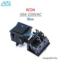 KCD4 30A 250VAC 래칭 로커 전원 스위치 I/O 4 핀 라이트 블랙 버튼 착 31mm * 25mm, 02 Blue with Light