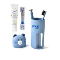 신신살롱 3분 바른양치 귀여운 곰돌이 완벽 양치세트, 블루