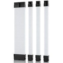 COOCAT 화이트 슬리브 케이블 PSU 전원 공급 장치 연장 키트 18AWG 24핀 ATX 8 (44) 핀 EPS듀얼 (62) IE 빗 포함 30CM234925, White_5 Packs